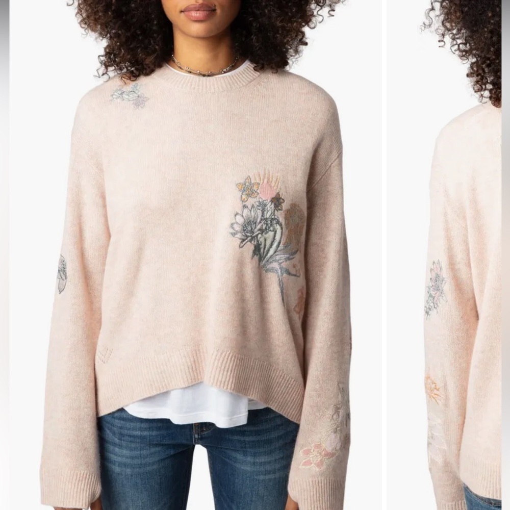 Zadig & Voltaire Markus Concert Embroidered Cashmere Crewneck Sweater size large